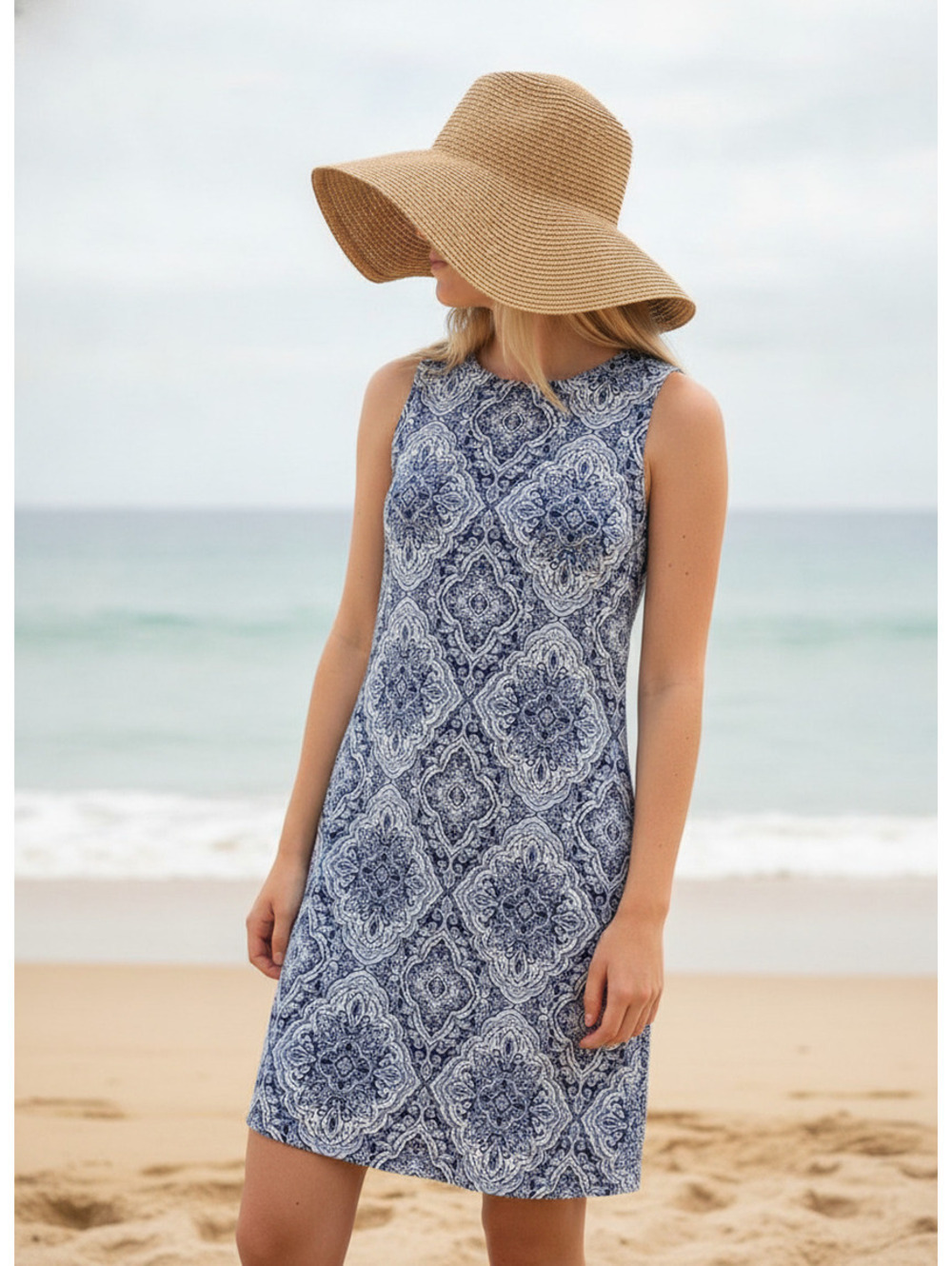 Anne Klein Sz 10 | Navy White Medallion Print Dress